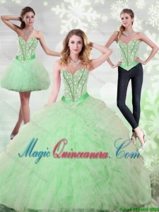 2015 Beading and Ruffles Sweetheart Sweet 15 Quinceanera Dresses in Apple Green