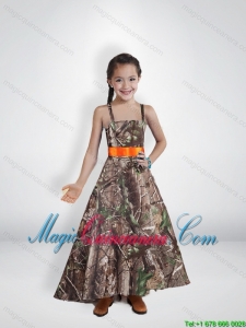 Comfortable Princess Straps Camo Little Girl Pageant Dress with Belt