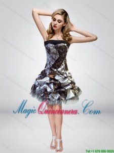 2015 New Arrival Short Knee-length Camo Dama Dresses with Strapless