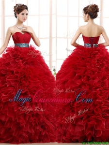 Luxurious Sashed and Ruffled Sweet 16 Fashionable Quinceanera Dress in Wine Red
