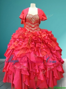 Luxurious Beaded Bodice and Ruffled Quinceanera Gown in Red