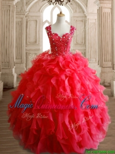 Perfect Straps Beading and Ruffles Sweet 16 Dress in Red