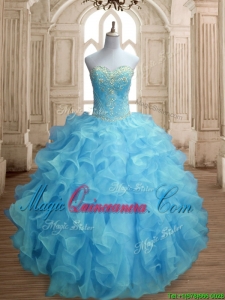 Popular Beaded and Ruffled Quinceanera Dress in Baby Blue