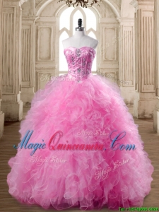 Affordable Rose Pink Quinceanera Dress with Beading and Ruffles for Spring