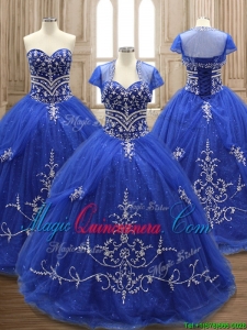 Elegant Applique Royal Blue Sweet 16 Dress with Brush Train