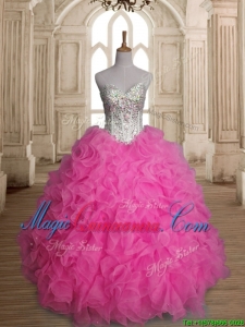 Lovely Rose Pink Sweet 16 Dress with Beading and Ruffles