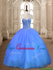 Most Popular Tulle Big Puffy Beaded Sweet 16 Dress in Blue