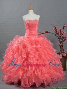 Beautiful Sweetheart Beading Watermelon Quinceanera Dresses for 2015 Fall