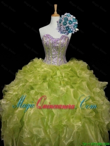 Luxurious 2015 Fall Ball Gown Sweet 16 Dresses with Sequins and Ruffles in Yellow Green