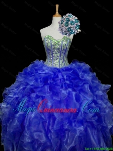 Pretty Sweetheart Blue Sweet 16 Dresses with Sequins and Ruffles for 2015