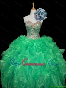 Top Seller 2016 Summer Turquoise Ball Gown Quinceanera Dresses with Sequins and Ruffles