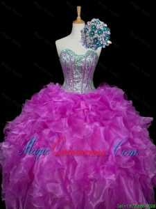 2015 Winter Perfect Ball Gown Fuchsia Quinceanera Dresses with Sequins and Ruffles