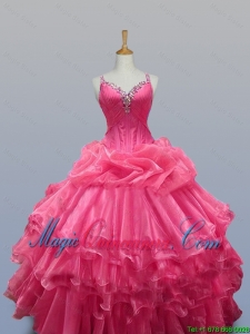 2015 Fall Elegant Straps Quinceanera Dresses with Beading in Organza