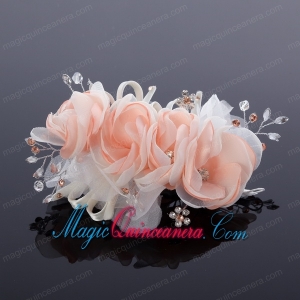 Cute Beading Tulle Peach Hair Flower for Outdoor