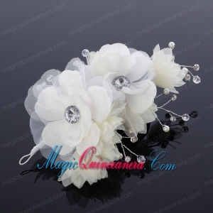 White Rhinestone and Pearl Fascinators for Wedding