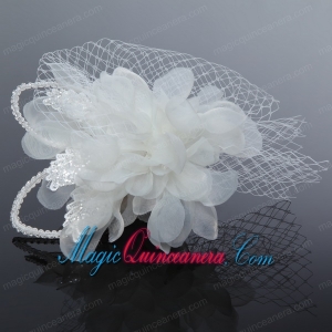 2014 Romantic Feather Pearl Tulle White Fascinators