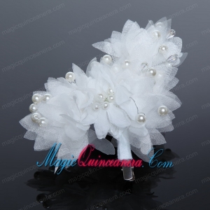 Imitation Pearls Tulle Outdoor Hair Ornament in Red