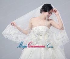 Romantic Lave Edge White Two-Tier Fingertip Bridal Veils