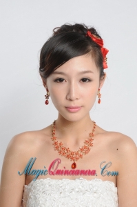 Red Alloy and Imitation Jewelry Set Including Necklace And Earrings