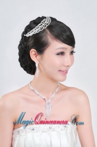 Elegant Alloy With Rhinestone Ladies Necklace and Headpiece