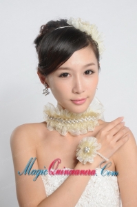 Imitation Pearl and Organza Necklace and Earrings Jewelry Set