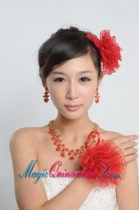 Red and Gold Jewelry Sets Including Necklace and Earings