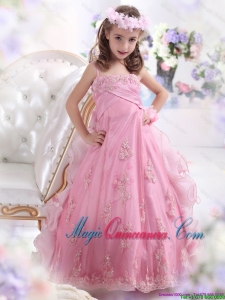 2016 Summer Cheap Rose Pink Spaghetti Straps Little Girl Pageant Dresses with Appliques