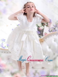 2016 Summer Cheap White Scoop Little Girl Pageant Dresses with Bowknot and Cap Sleeves