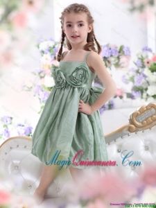 2016 Summer Popular Spaghetti Straps Little Girl Pageant Dresses with Waistband and Hand Made Flower