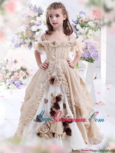 2016 Winter Perfect Champagne Spaghetti Straps Little Girl Pageant Dresses with Hand Made Flowers and Ruffles