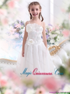 2016 Winter Perfect White Spaghetti Straps Little Girl Pageant Dresses with Flowers and Ruffles