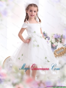 Fashionable 2016 Fall Spaghetti Straps White Little Girl Pageant Dresses with Hand Made Flowers