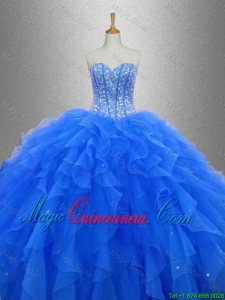 2016 Discount Beaded and Ruffles 2016 Sweet 16 Gowns in Blue