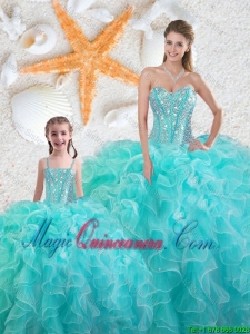 2016 Spring Beautiful Aqua Blue Quinceanera Macthing Sister Dresses with Beading and Ruffles