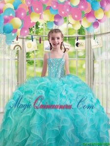 2015 Winter Lovely Aqua Blue Mini Quinceanera Dresses with Ruffles and Beading