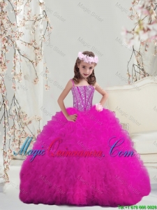 2015 Winter Popular Ball Gown Fuchsia Mini Quinceanera Dresses with Beading and Ruffles