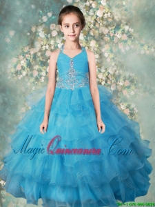 2015 Winter Pretty Halter Top Mini Quinceanera Dresses with Beading and Ruffled Layers