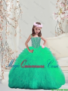 2015 Winter Sweet Spaghetti Apple Green Mini Quinceanera Dresses with Beading and Ruffles