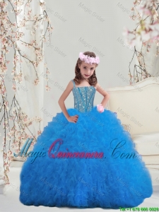 Perfect Spaghetti Teal Mini Quinceanera Dresses with Beading and Ruffles