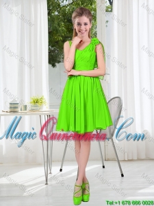 A Line Hand Made Flowers Dama Dresses in Spring Green