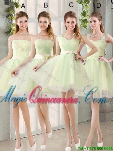 Custom Made Mini Length Dama Dresses in Yellow Green