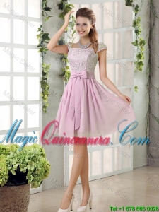 Popular A Line Square Lace Dama Dresses with Bowknot