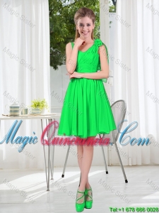 Elegant A Line Straps Green Dama Dresses with Hand Made Flowers