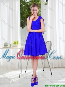 2016 Fall Straps Short Dama Dresses in Royal Blue