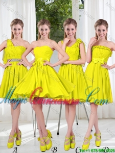 2016 Summer Simple One Shoulder Dama maid Dresses in Yellow Green