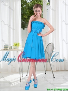 A Line Strapless Dama Dresses with Bowknot in Blue