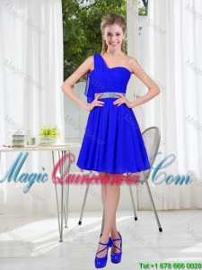 Custom Made One Shoulder Mini-length Dama Dresses in Royal Blue