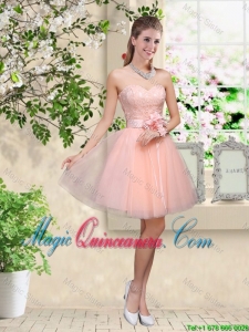 Elegant Sweetheart Baby Pink Dama Dresses with Appliques and Belt