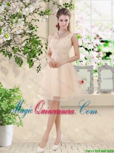 Pretty One Shoulder Champagne Dama Dresses with Appliques and Belt