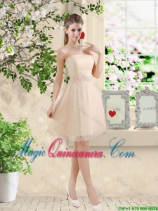 Perfect Short Strapless Champagne Dama Dresses with Belt